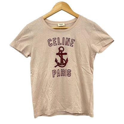 Celine Short Sleeve T-Shirt XS Pink Beige Bordeaux Crew