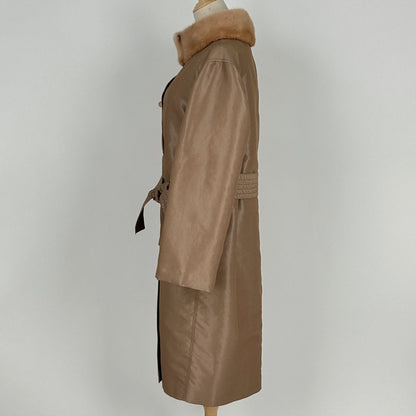 Fendi Fur Coat Fur Liner Belt Outer Polyester Fur Beige — view 2