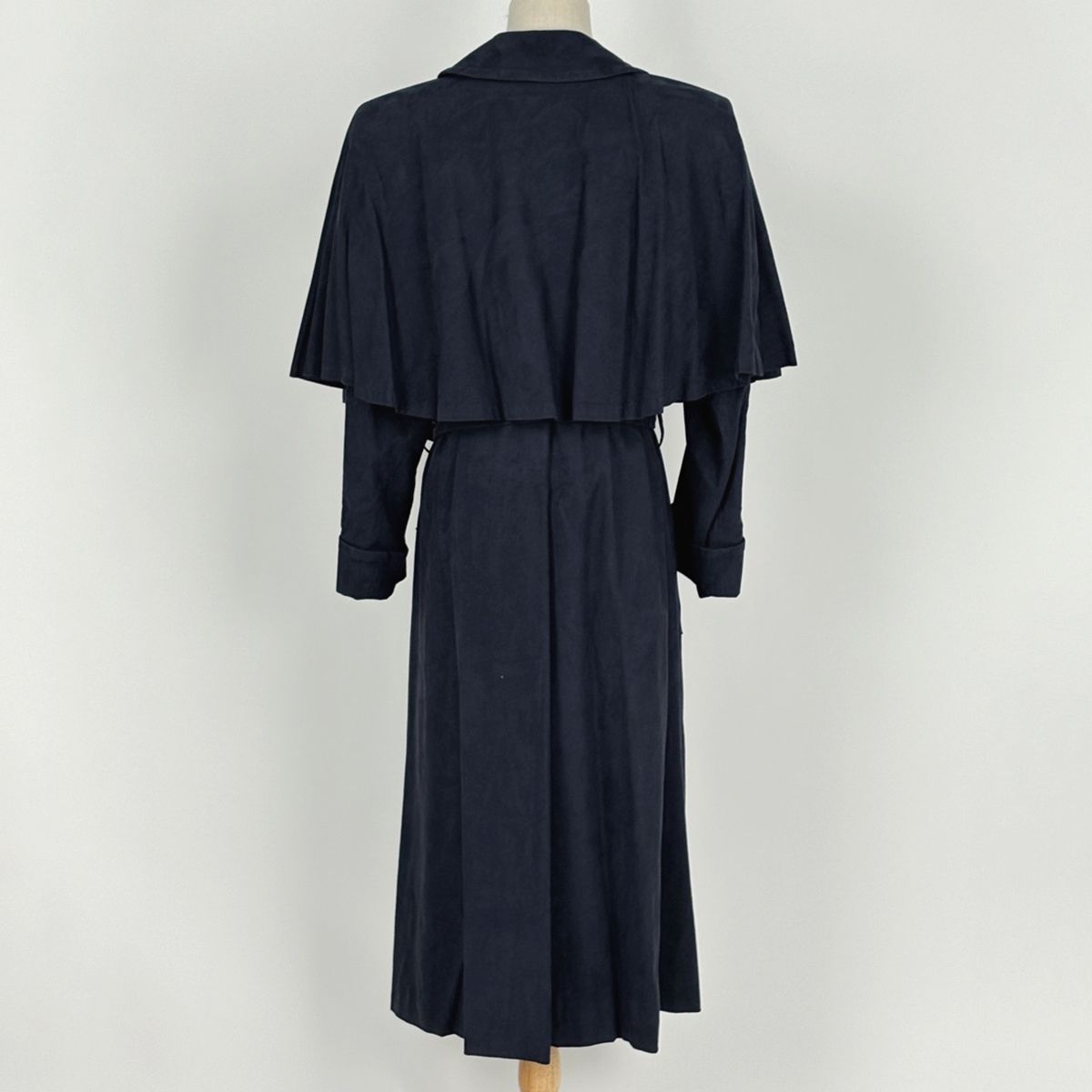 Saint Laurent Trench Coat Suede with Belt Artificial Leather Navy