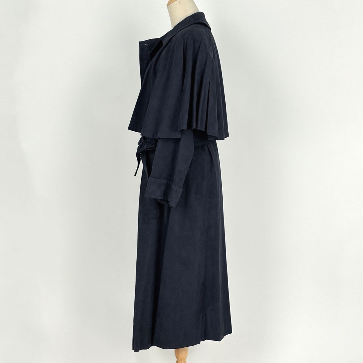 Saint Laurent Trench Coat Suede with Belt Artificial Leather Navy — view 2