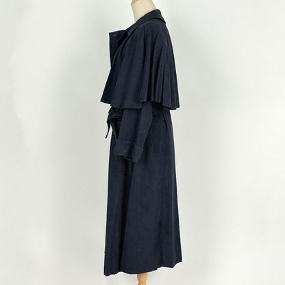 Saint Laurent Trench Coat Suede with Belt Artificial Leather Navy