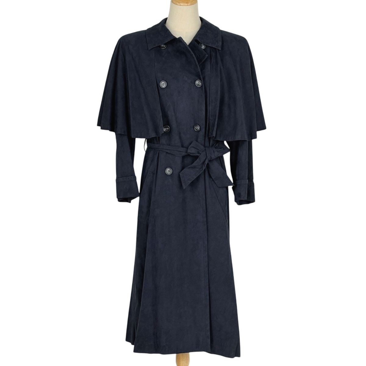 Saint Laurent Trench Coat Suede with Belt Artificial Leather Navy