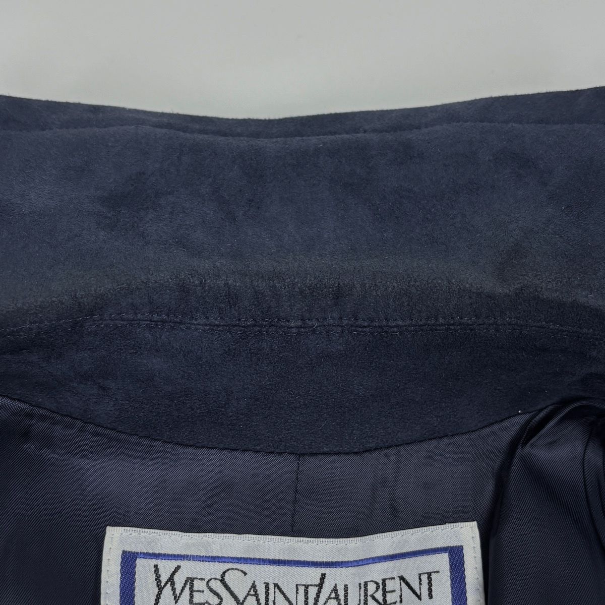 Saint Laurent Trench Coat Suede with Belt Artificial Leather Navy