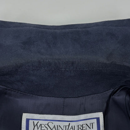Saint Laurent Trench Coat Suede with Belt Artificial Leather Navy