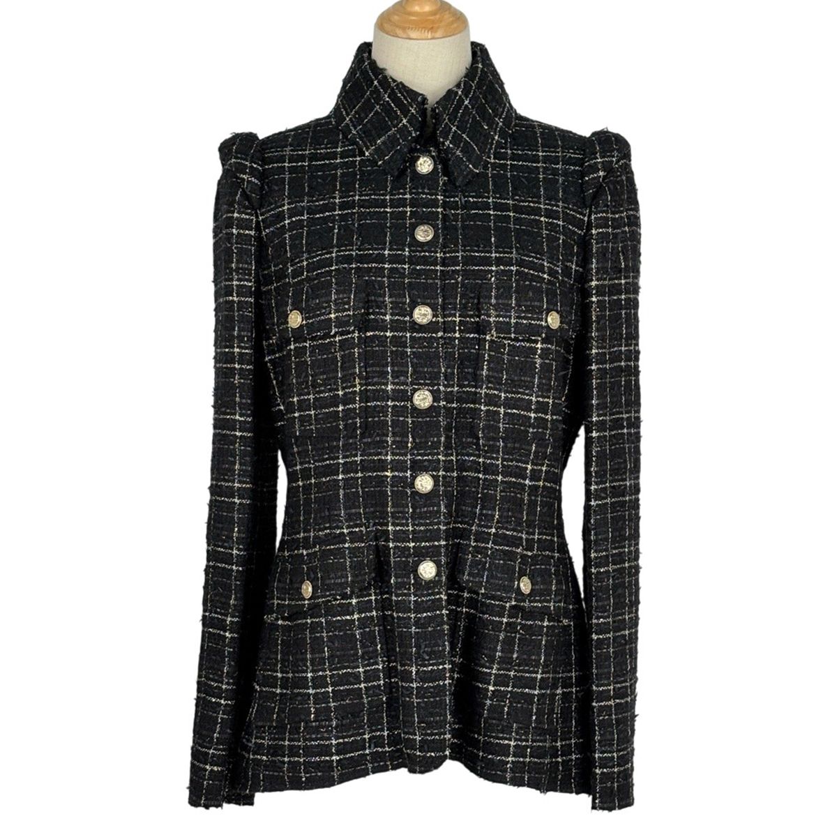 Chanel Tweed Jacket 08c Scissors Motif Button Black
