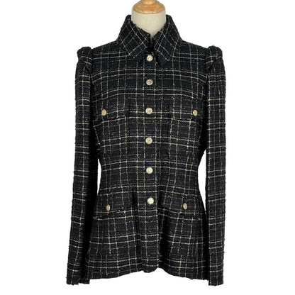 Chanel Tweed Jacket 08c Scissors Motif Button Black
