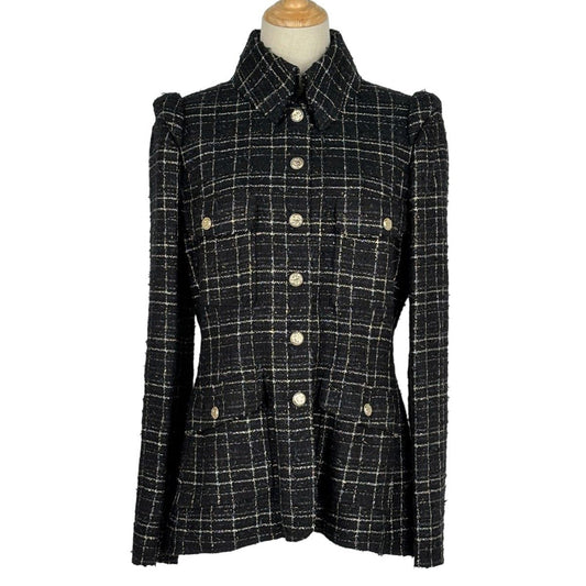 Chanel Tweed Jacket 08c Scissors Motif Button Black
