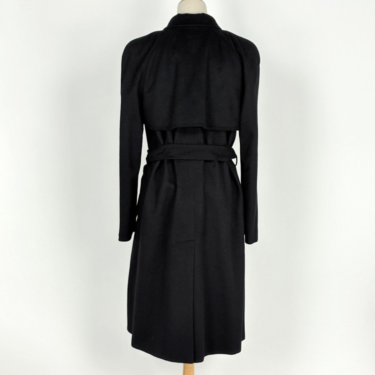 Chanel CC Logo Button Long Coat Belted Cashmere Black — view 3
