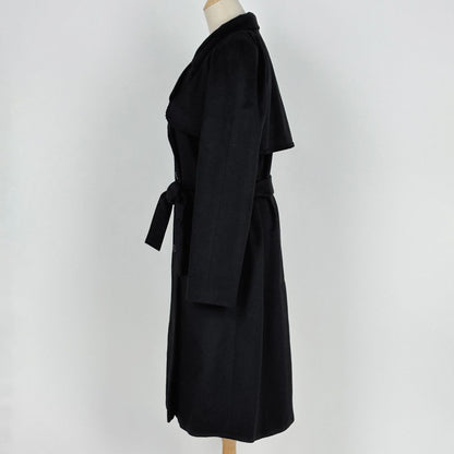 Chanel CC Logo Button Long Coat Belted Cashmere Black — view 2