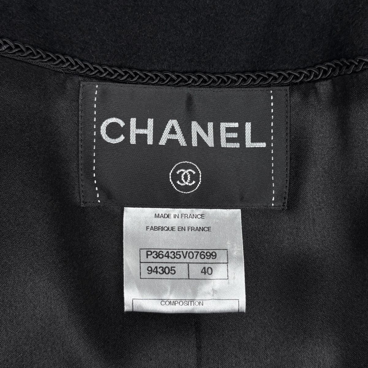 Chanel CC Logo Button Long Coat Belted Cashmere Black — view 8