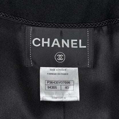 Chanel CC Logo Button Long Coat Belted Cashmere Black — view 8