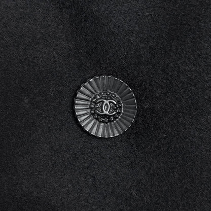 Chanel CC Logo Button Long Coat Belted Cashmere Black — view 7