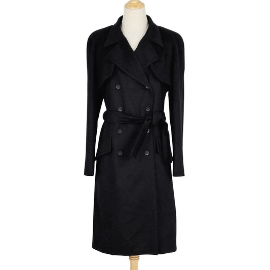 Chanel CC Logo Button Long Coat Belted Cashmere Black