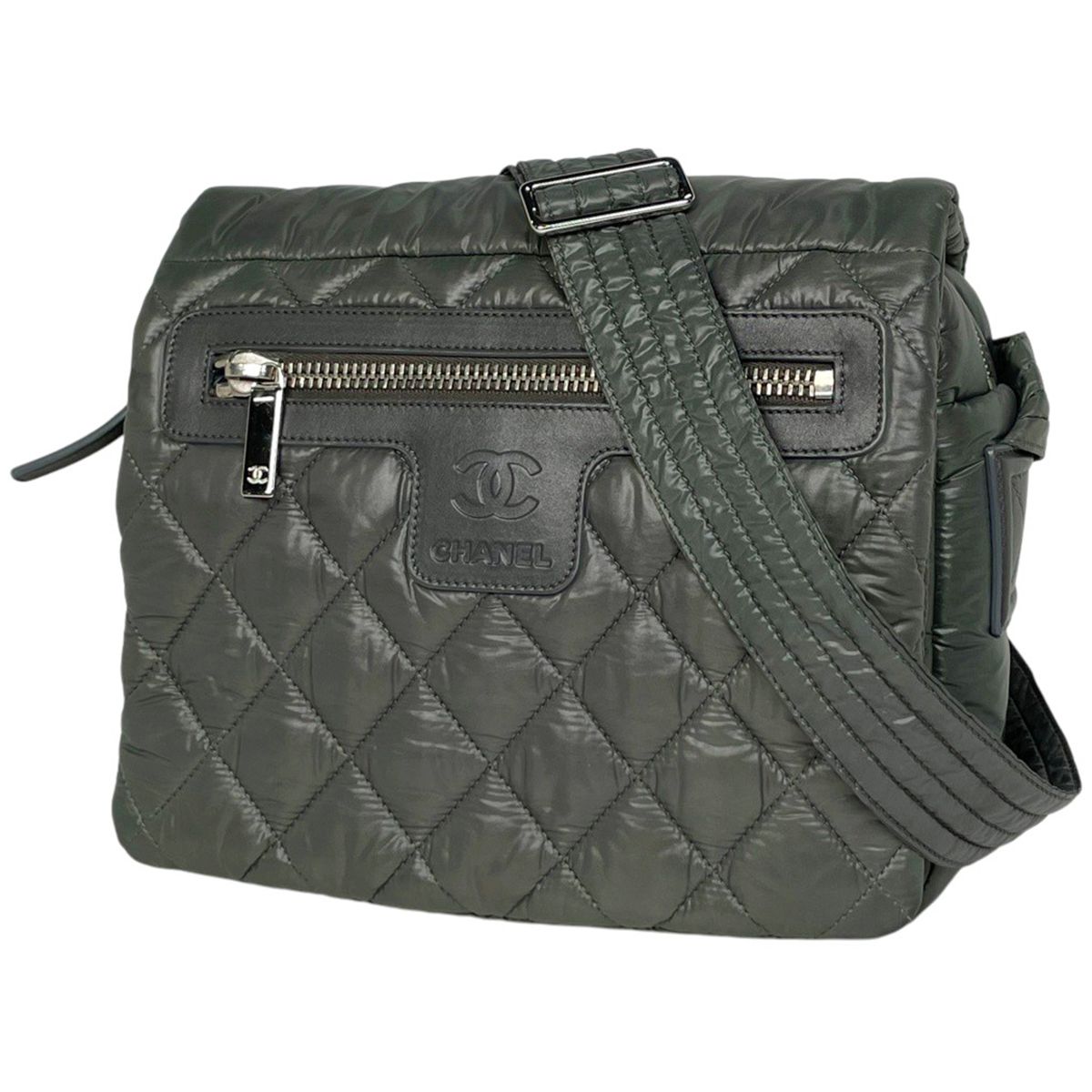 Chanel Coco Cocoon Shoulder Bag Nylon Khaki Gray