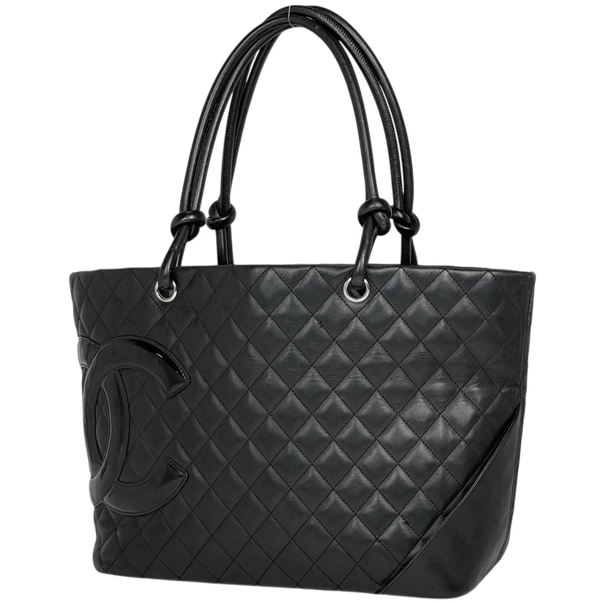 Chanel Cambon Line Large Tote CC Logo Shoulder Bag Leather Black