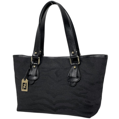 Fendi Logo Handbag Zebra Pattern Canvas Black