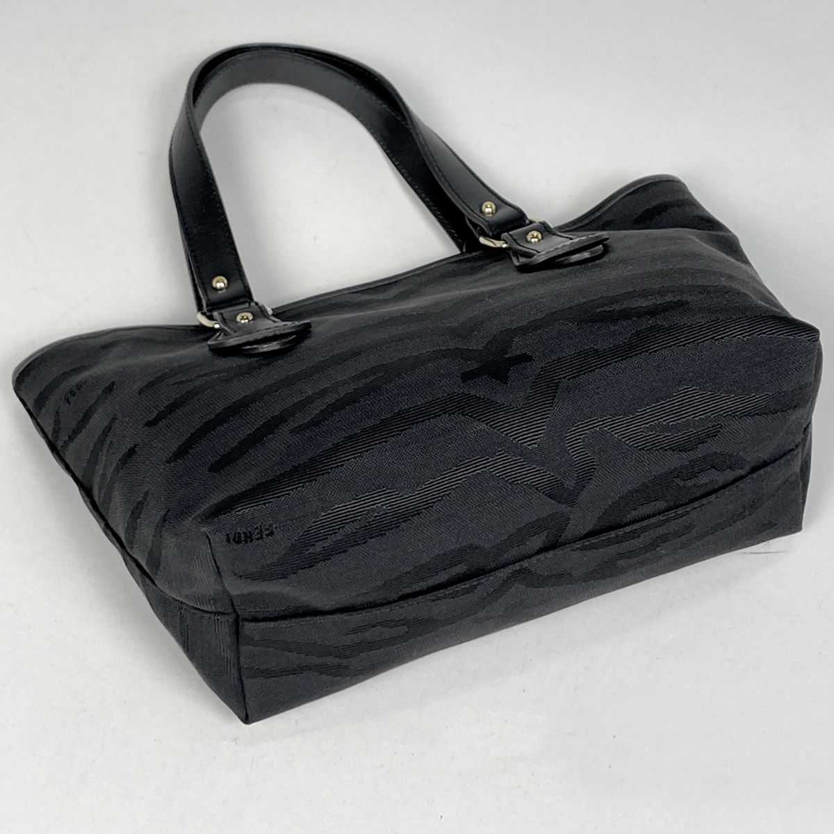 Fendi Logo Handbag Zebra Pattern Canvas Black — view 2