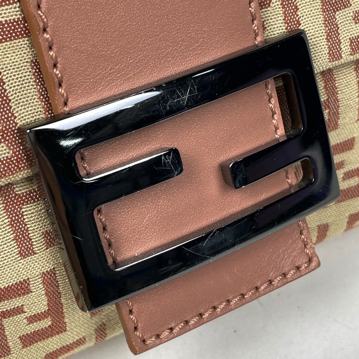 Fendi Zucchino Pattern Shoulder Bag Canvas Beige Pink — view 4