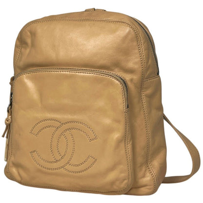 Chanel CC Logo Backpack Leather Beige