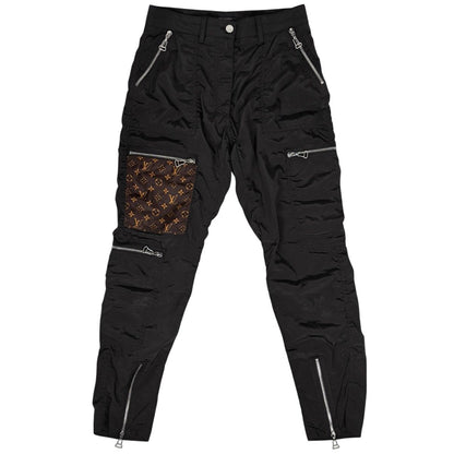 Louis Vuitton Monogram Pattern Track Pants Polyester Nylon Black Brown