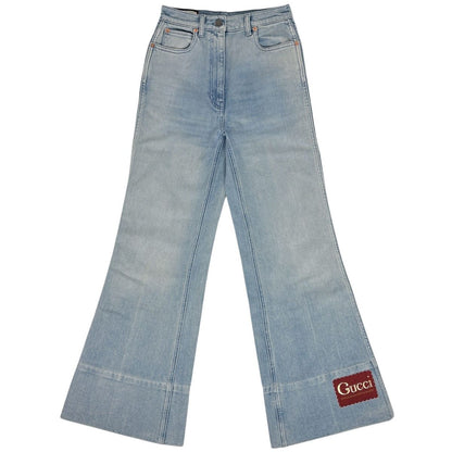 Gucci Washed Denim Flare Pants Cotton Polyurethane Blue