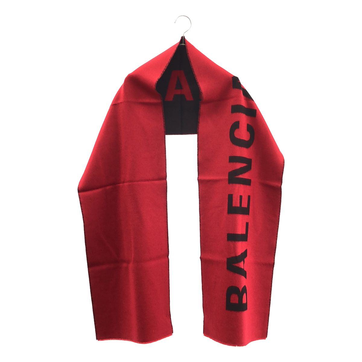Balenciaga Wool Logo Large Shawl 30 205 cm Red Black Scarf