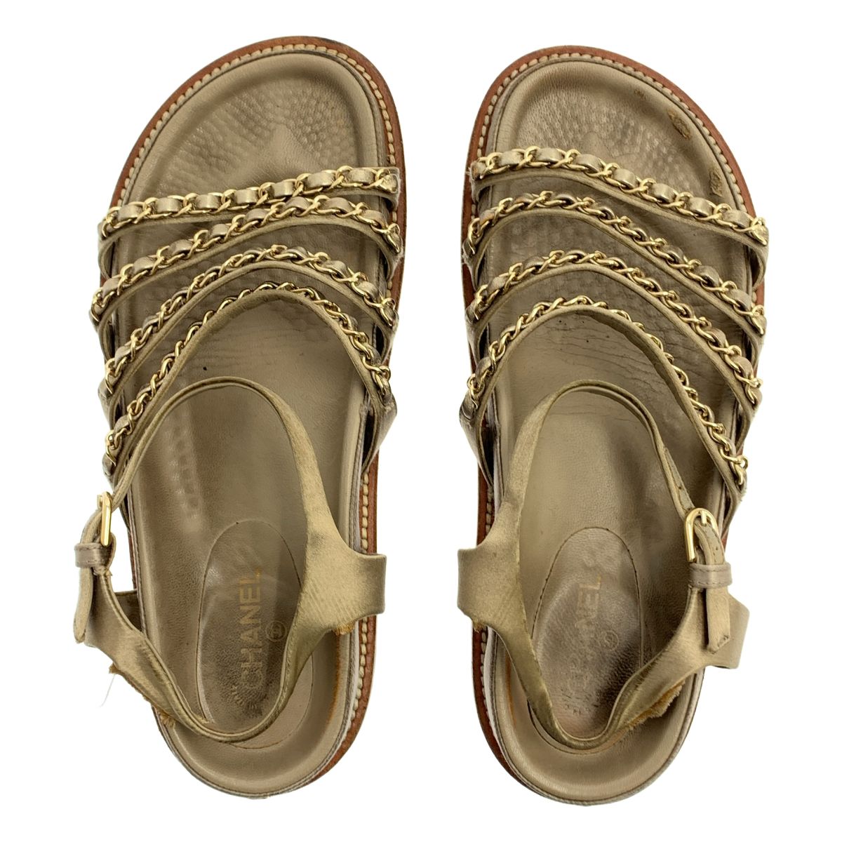 Chanel Chain Strap Sandals 37 Beige — view 4