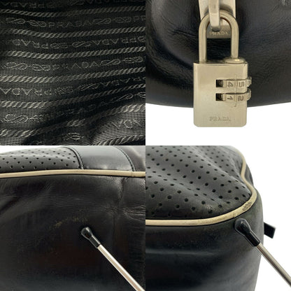 Prada Leather Hand Bag Perforated Bowling Boston Handbag Logo Fully Lined Black — view 8