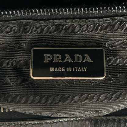 Prada Leather Hand Bag Perforated Bowling Boston Handbag Logo Fully Lined Black — view 4