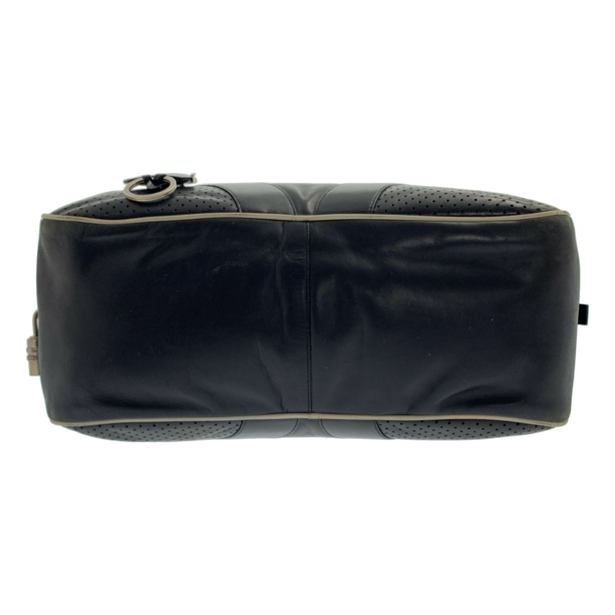 Prada Leather Hand Bag Perforated Bowling Boston Handbag Logo Fully Lined Black — view 5