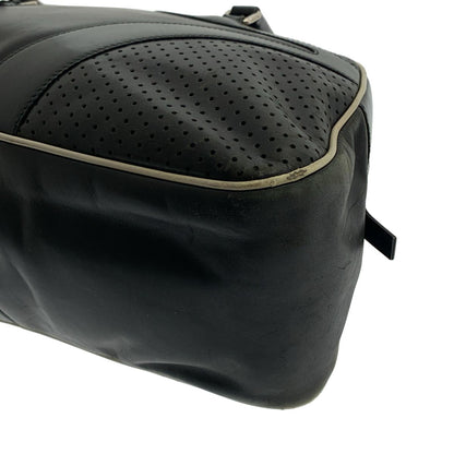 Prada Leather Hand Bag Perforated Bowling Boston Handbag Logo Fully Lined Black — view 7