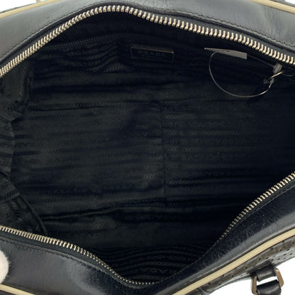 Prada Leather Hand Bag Perforated Bowling Boston Handbag Logo Fully Lined Black — view 3