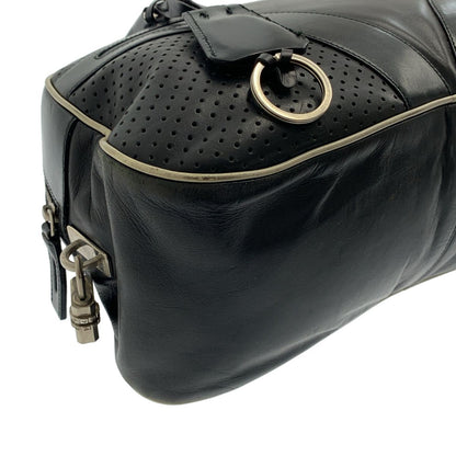 Prada Leather Hand Bag Perforated Bowling Boston Handbag Logo Fully Lined Black — view 6