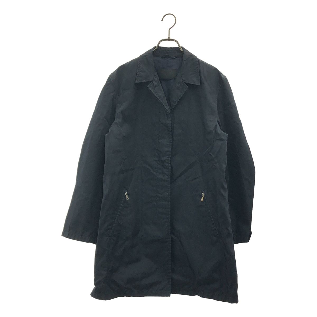 Prada Nylon Logo Zip Fly Front Single Coat 40 Dark Navy