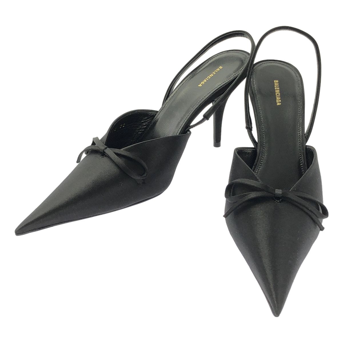 Balenciaga Satin Pointed Toe Sandals 38 Black