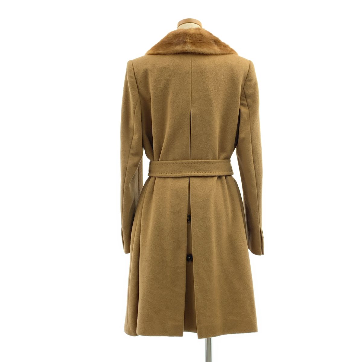 Max Mara Wool Belted Coat Mink Color Removable Logo Fully Lined 42 Beige — view 5