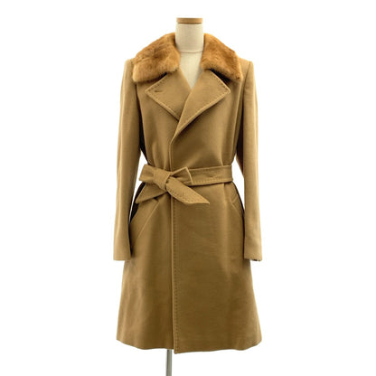 Max Mara Wool Belted Coat Mink Color Removable Logo Fully Lined 42 Beige