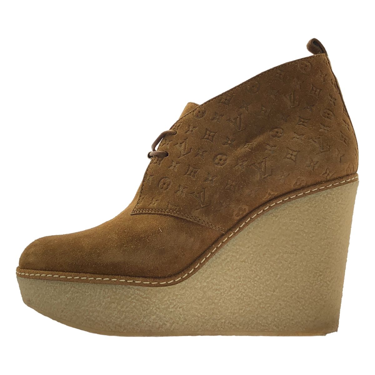 Louis Vuitton Suede Wedge Sole Short Boots 38.5 Camel — view 2