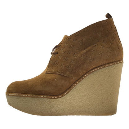 Louis Vuitton Suede Wedge Sole Short Boots 38.5 Camel — view 2