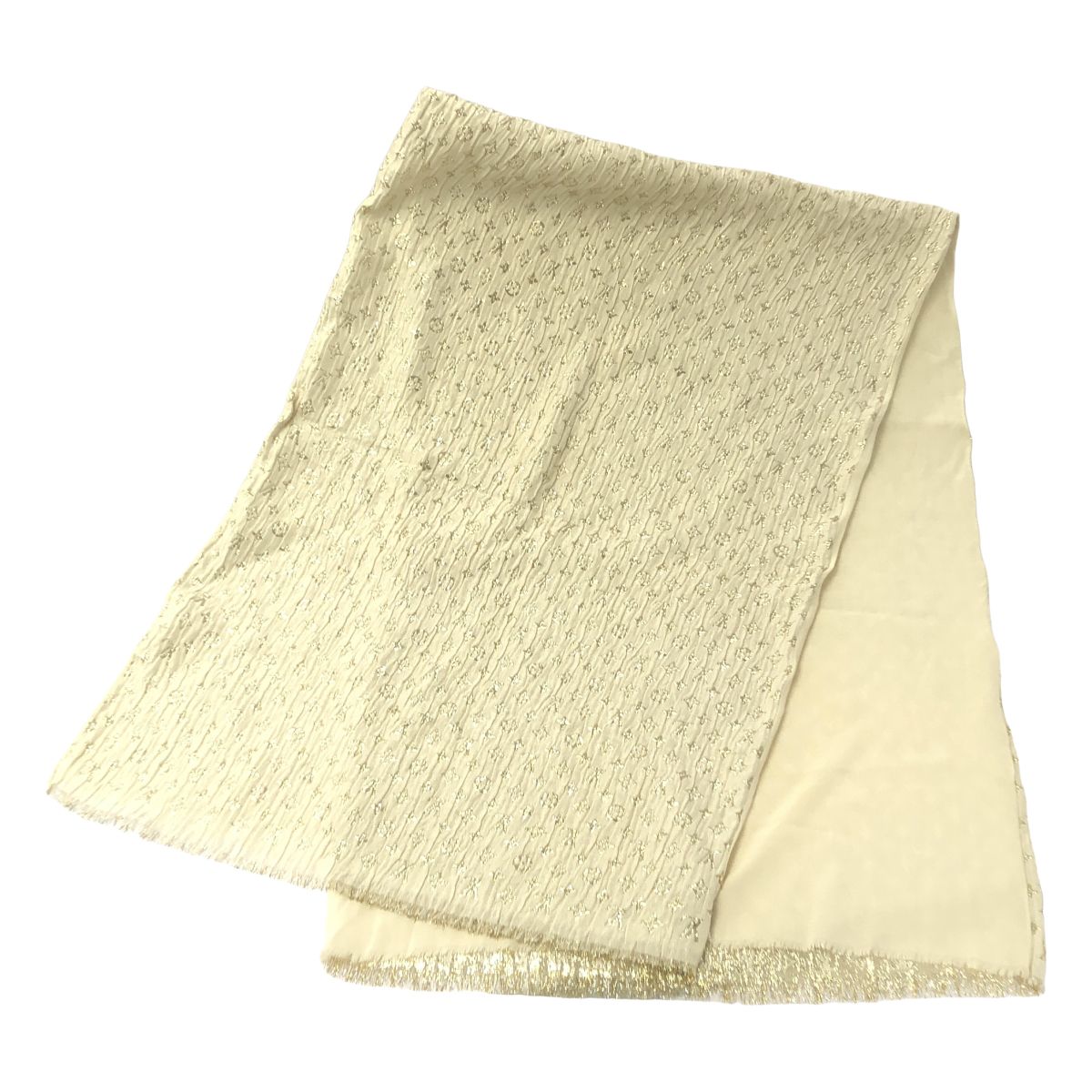 Louis Vuitton Etole Monogram Glitter Fringe Shawl Blanc Scarf — view 2