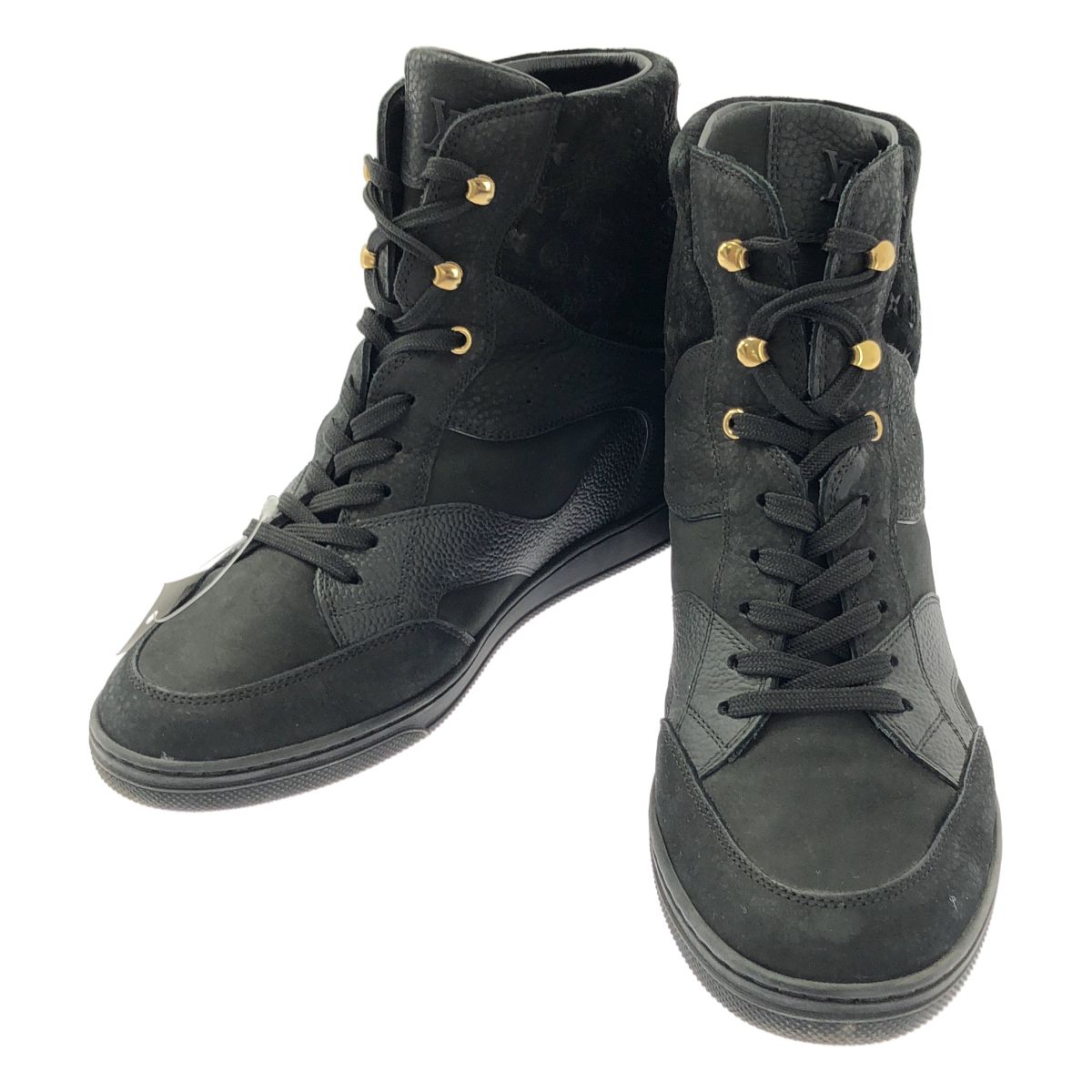 Louis Vuitton Monogram Suede High Cut Sneakers 39.5 Black