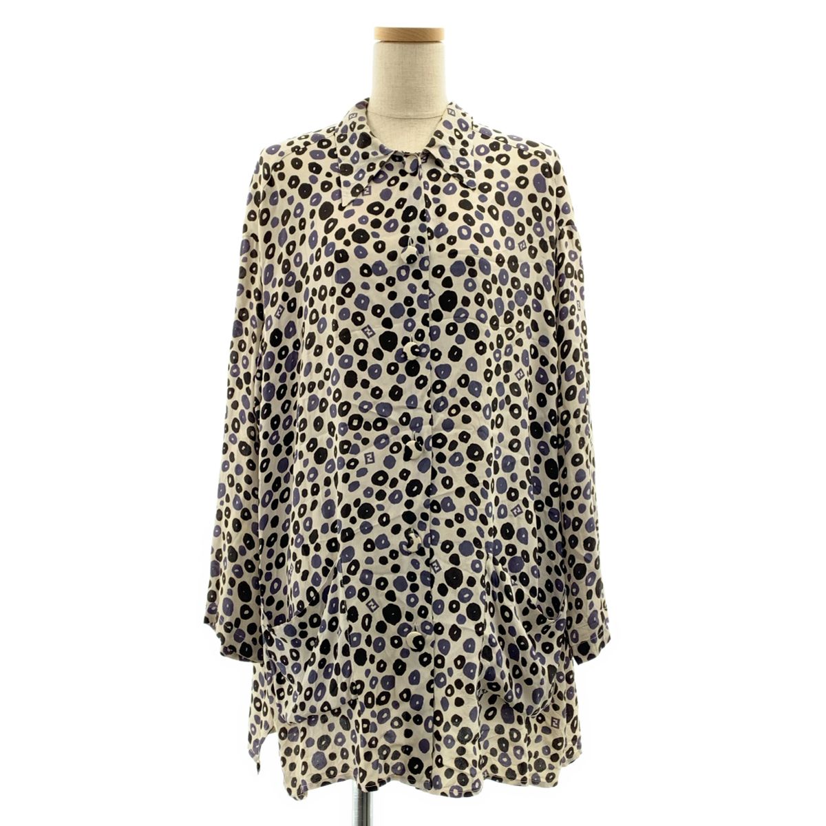 Fendi Acetate All Over Pattern Zucca Logo Double Pocket Shirt Blouse 44 White