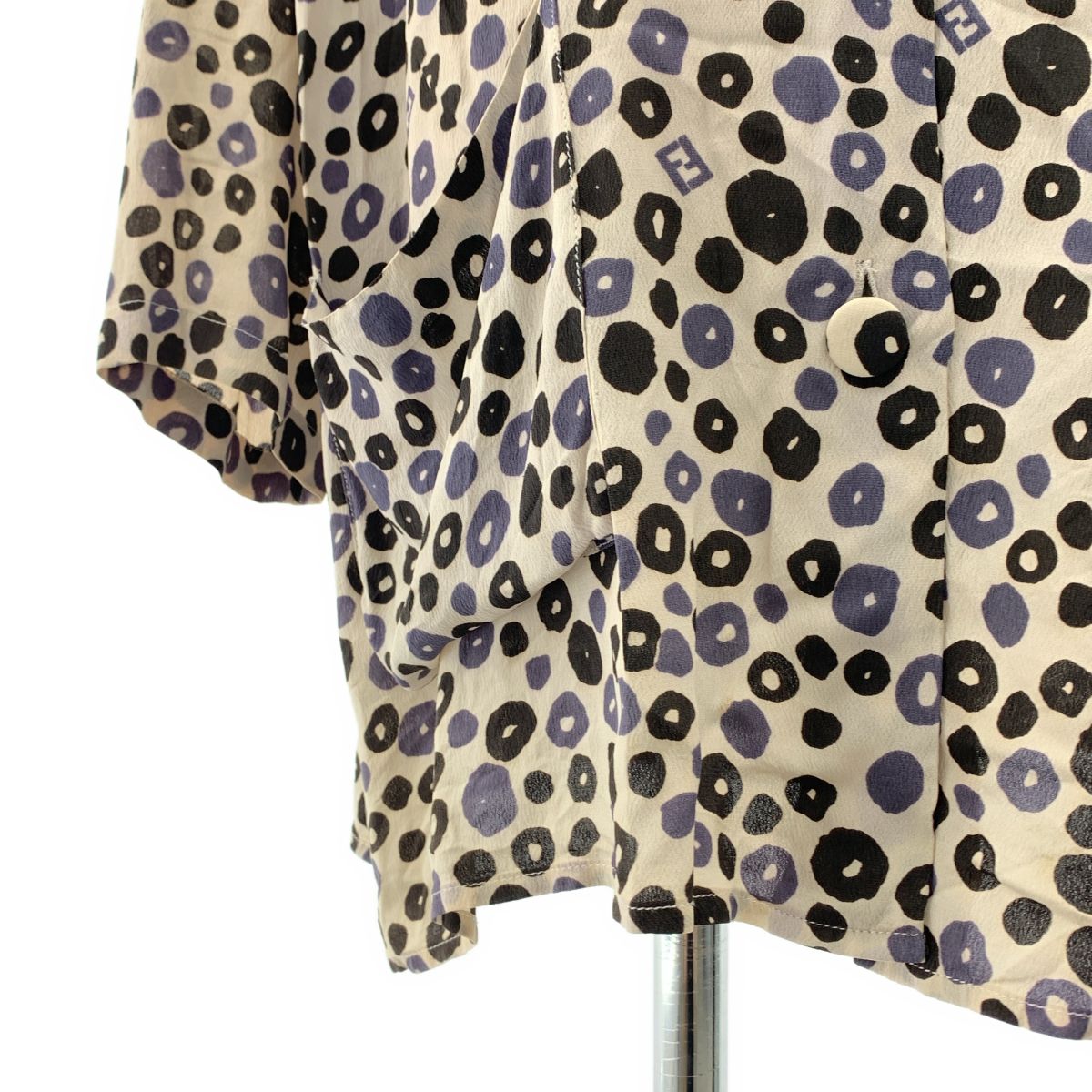 Fendi Acetate All Over Pattern Zucca Logo Double Pocket Shirt Blouse 44 White — view 3