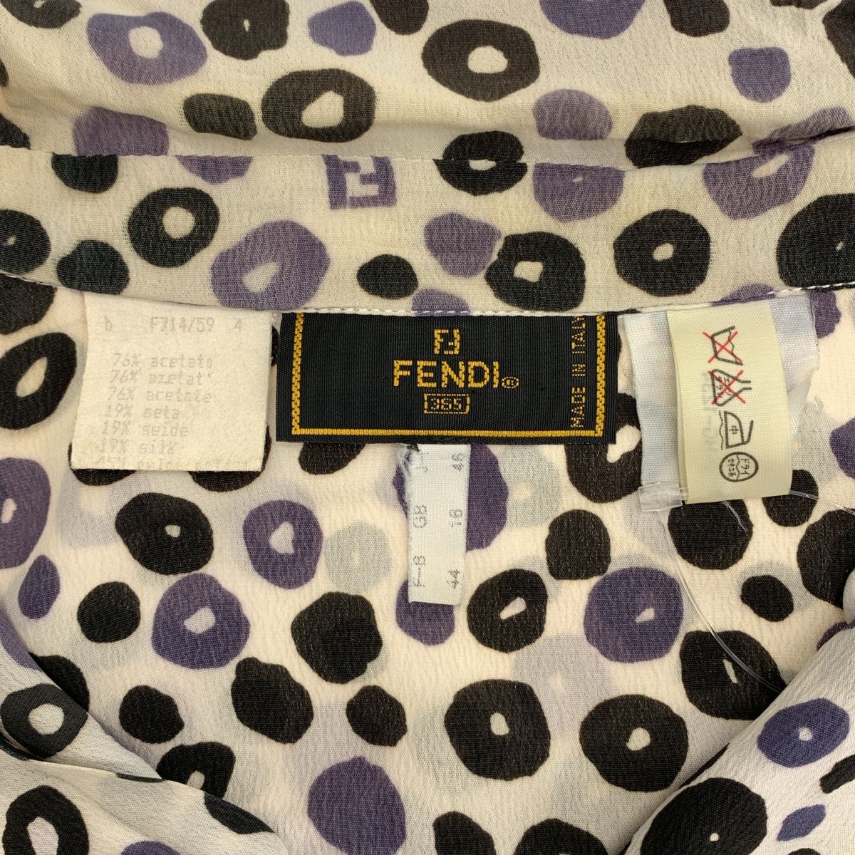 Fendi Acetate All Over Pattern Zucca Logo Double Pocket Shirt Blouse 44 White — view 5