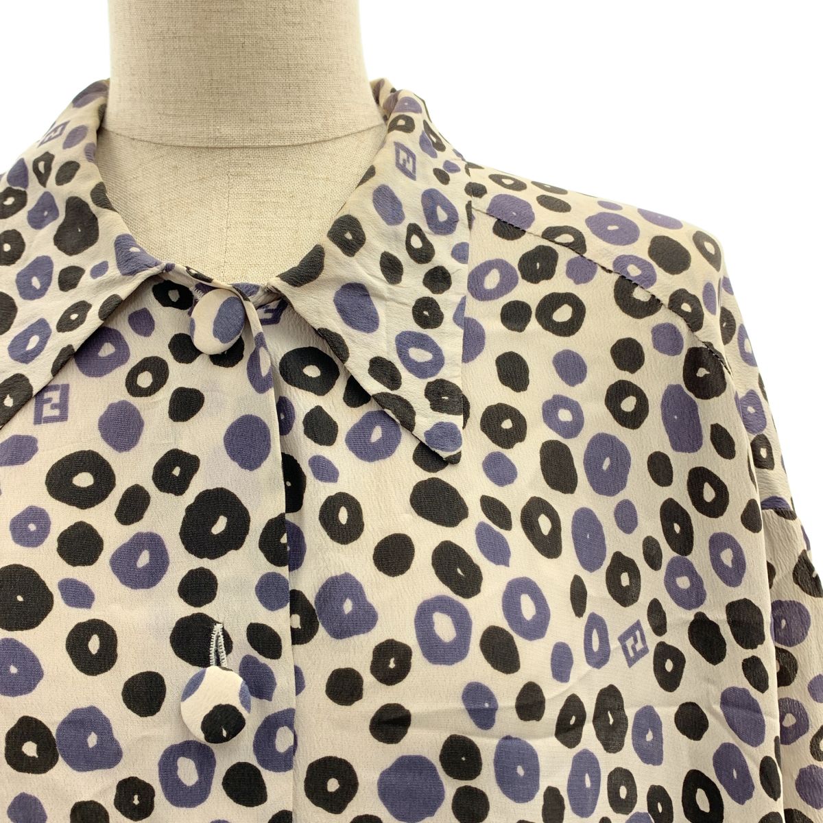 Fendi Acetate All Over Pattern Zucca Logo Double Pocket Shirt Blouse 44 White — view 2