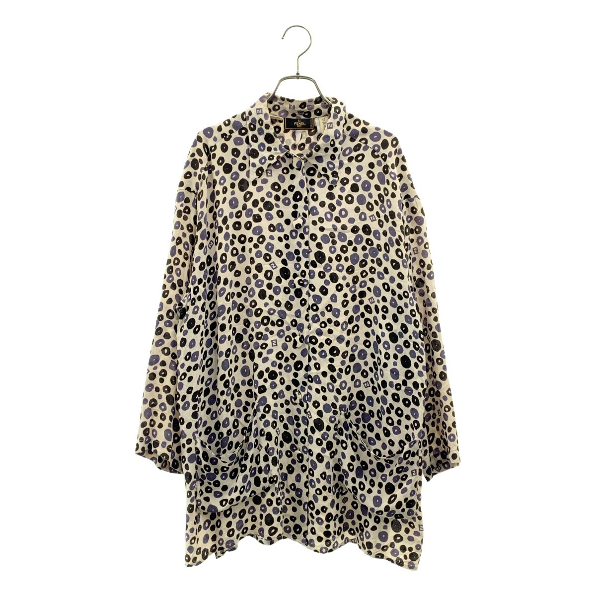 Fendi Acetate All Over Pattern Zucca Logo Double Pocket Shirt Blouse 44 White — view 6