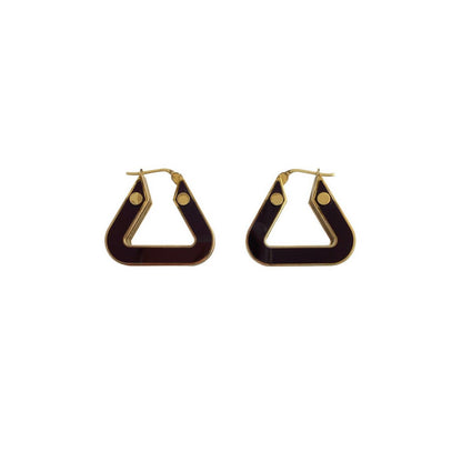 Bottega Veneta Plate Layered Triangle Earrings Gold Brown