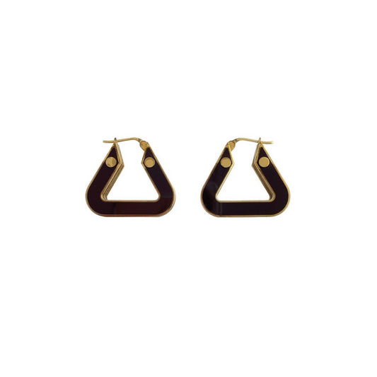 Bottega Veneta Plate Layered Triangle Earrings Gold Brown