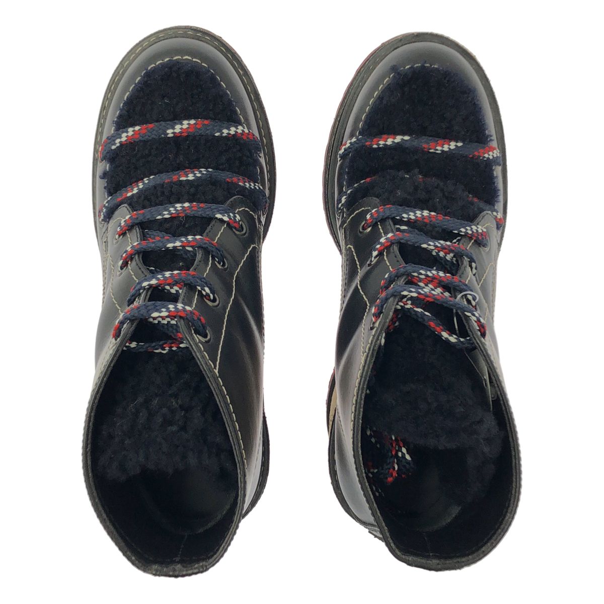 Moncler Zelie Wedge Sole Fleece Short Boots 39 Black Beige — view 4