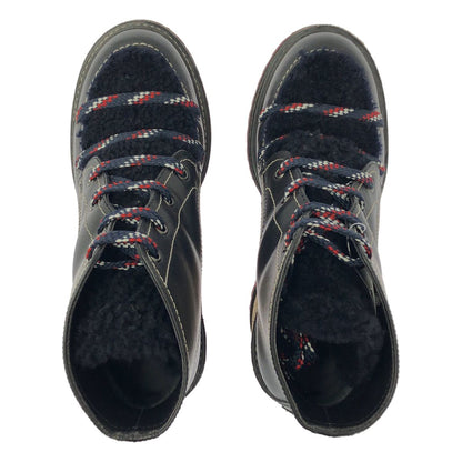 Moncler Zelie Wedge Sole Fleece Short Boots 39 Black Beige — view 4